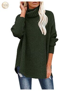 Oversized Turtleneck Long Sleeve Tunic Pullover Knit Sweater